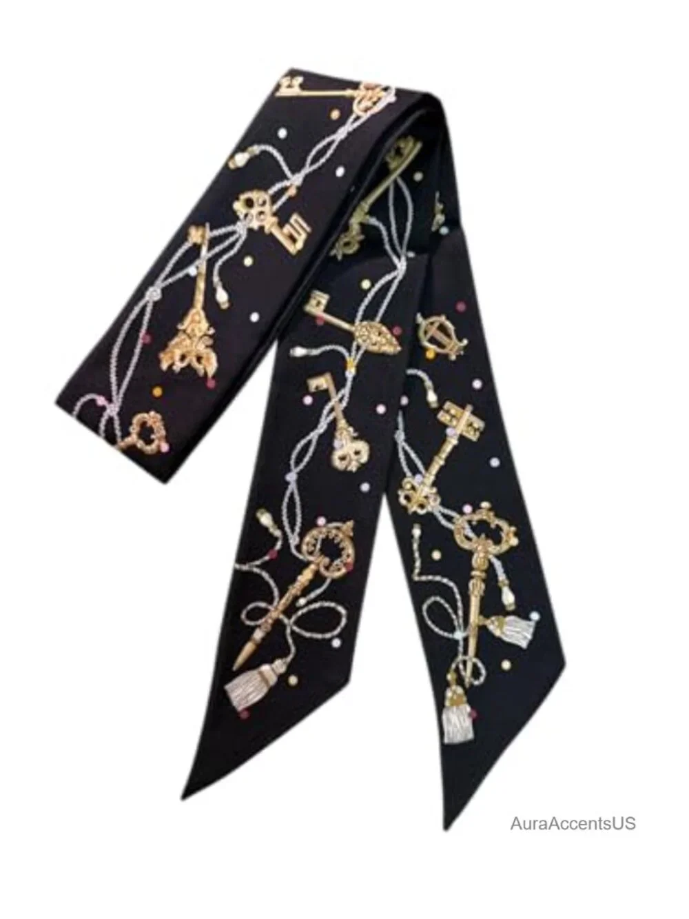 100% Silk Skinny Scarf for Neck, Hair, Bag Handle Wrap - Women Accessory